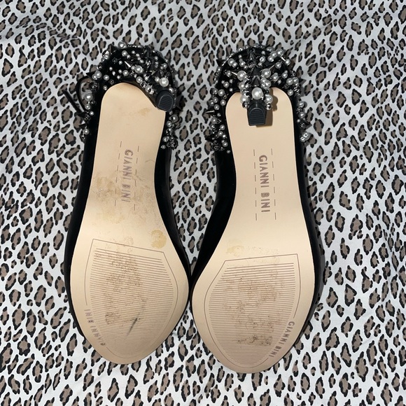Gianni Bini Womens Ankle Strap Peep Toe Pumps Heels with Studs Pearls and Spikes - Picture 6 of 16